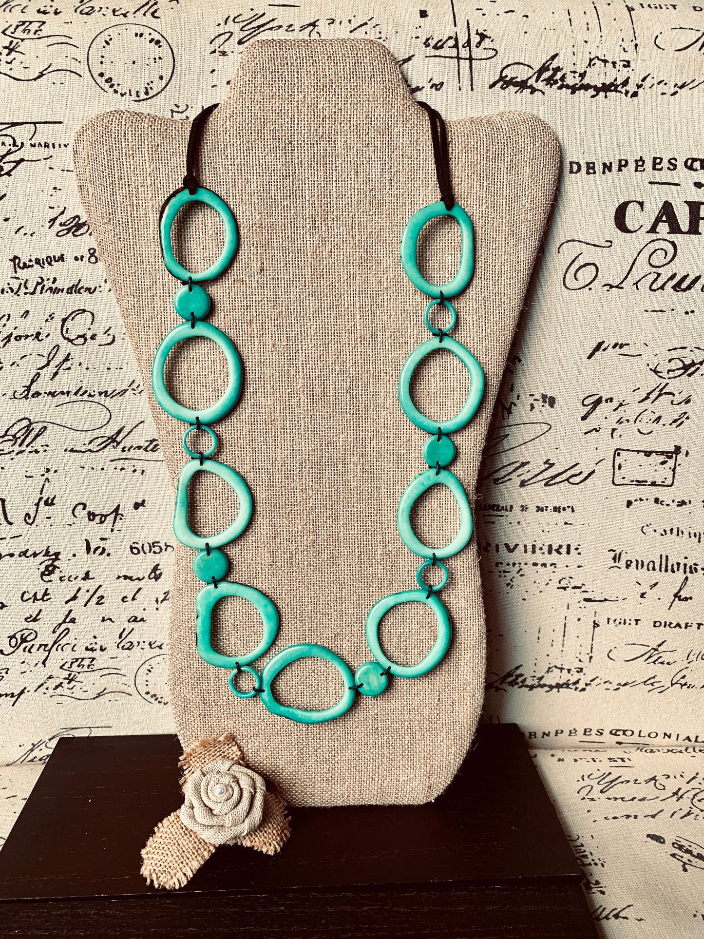 Turquoise statement necklace Tagua jewelry Wearable art Fall fashion 2025s Art to wear Beaded necklaces handmade Adjustable cord Lightweight