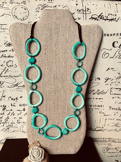 Turquoise statement necklace Tagua jewelry Wearable art Fall fashion 2025s Art to wear Beaded necklaces handmade Adjustable cord Lightweight