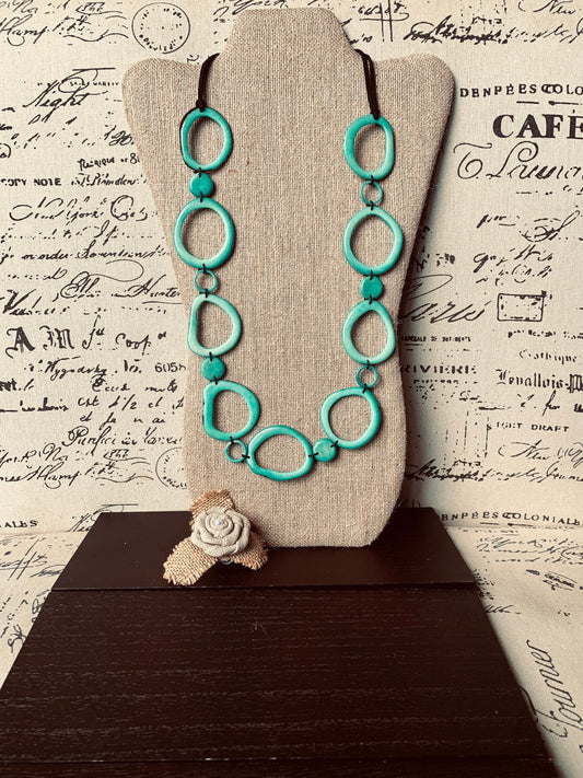 Turquoise statement necklace Tagua jewelry Wearable art Fall fashion 2025s Art to wear Beaded necklaces handmade Adjustable cord Lightweight