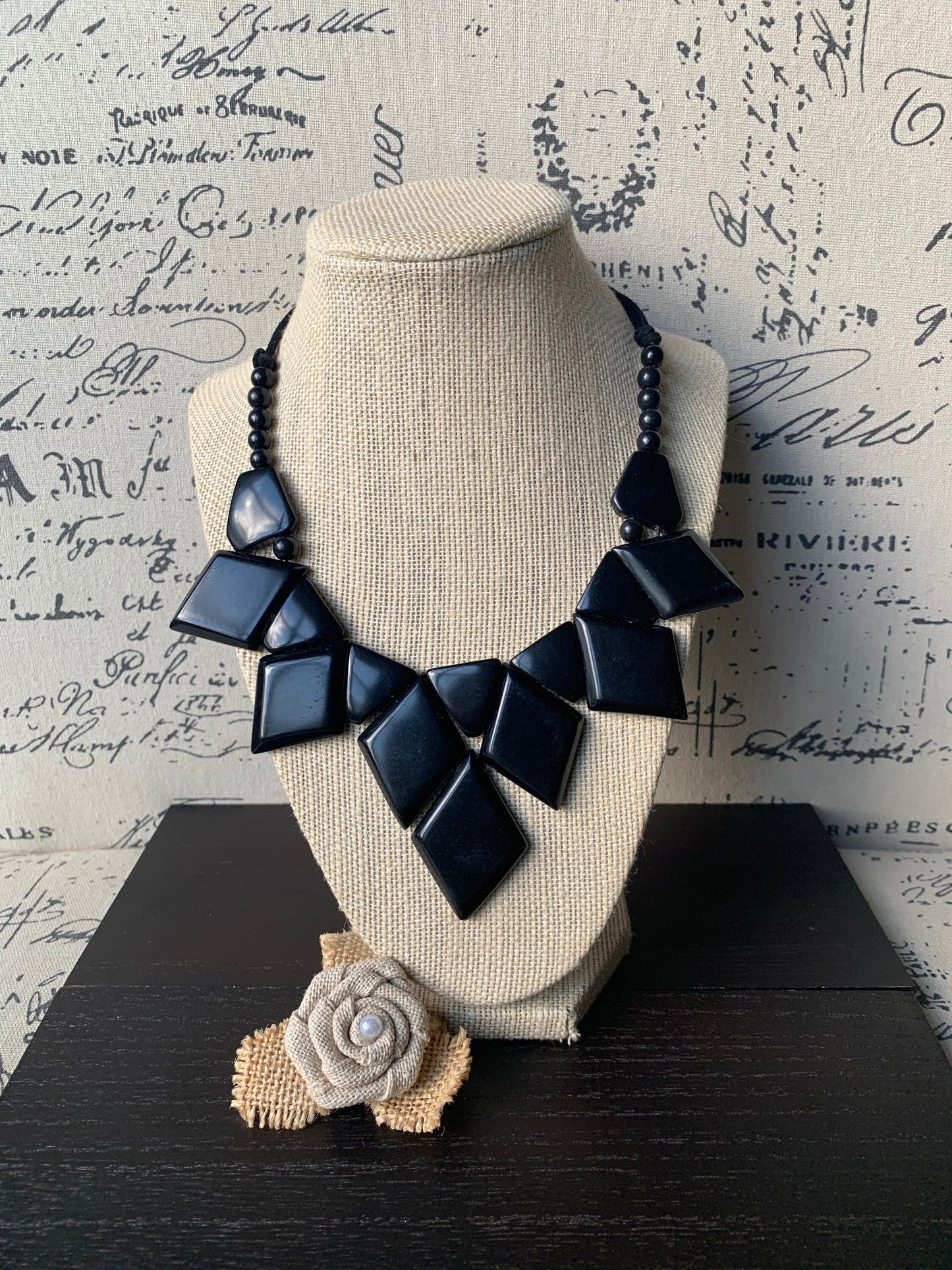 Black necklace.
Tagua necklace.
Statement necklace
Geometric necklace
Black beaded necklace