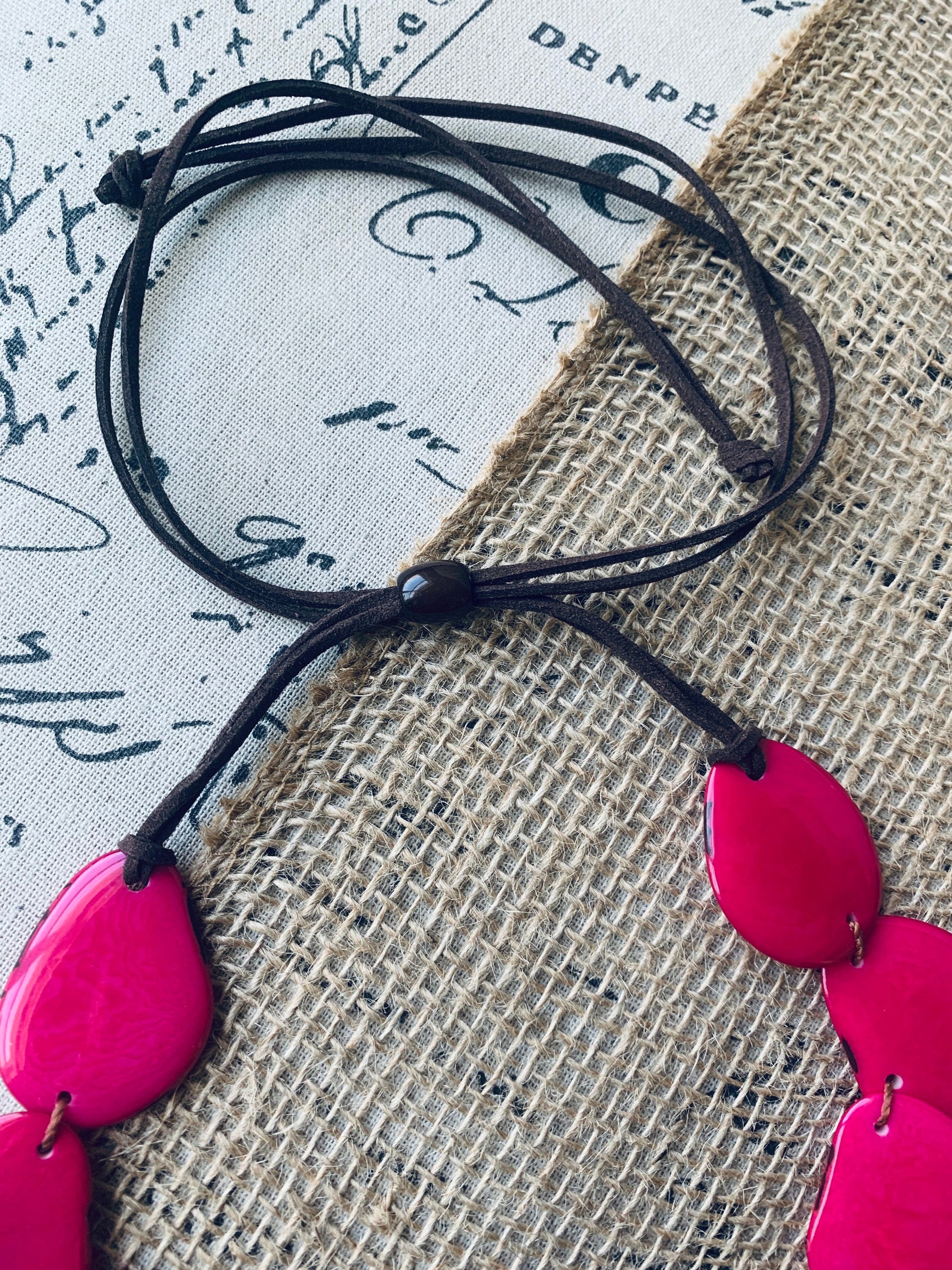 Hot pink statement necklace Tagua jewelry Huge layered necklace Big bold chunky necklace Adjustable cord Multi layer necklace Wearable art