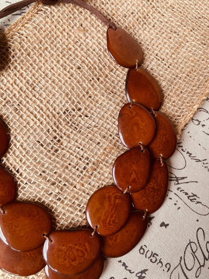 Brown statement necklace Tagua jewelry Big bold necklace Adjustable cord Handmade beaded jewelry Multi strand necklace Wearable art