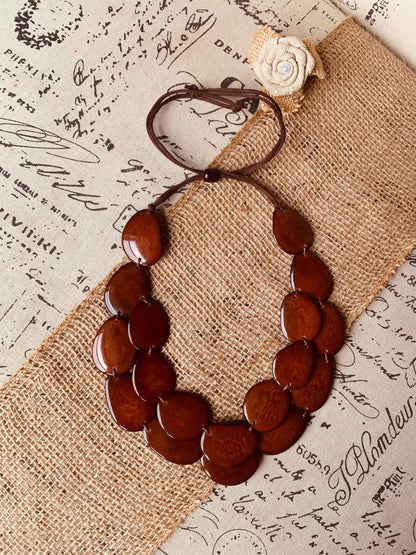 Brown statement necklace Tagua jewelry Big bold necklace Adjustable cord Handmade beaded jewelry Multi strand necklace Wearable art