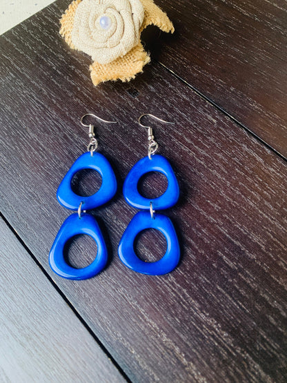 Royal blue long dangle fashion earrings Mothers day gifts Tagua jewelry Hypoallergenic dangles Spring fashion Wearable art Easter basket