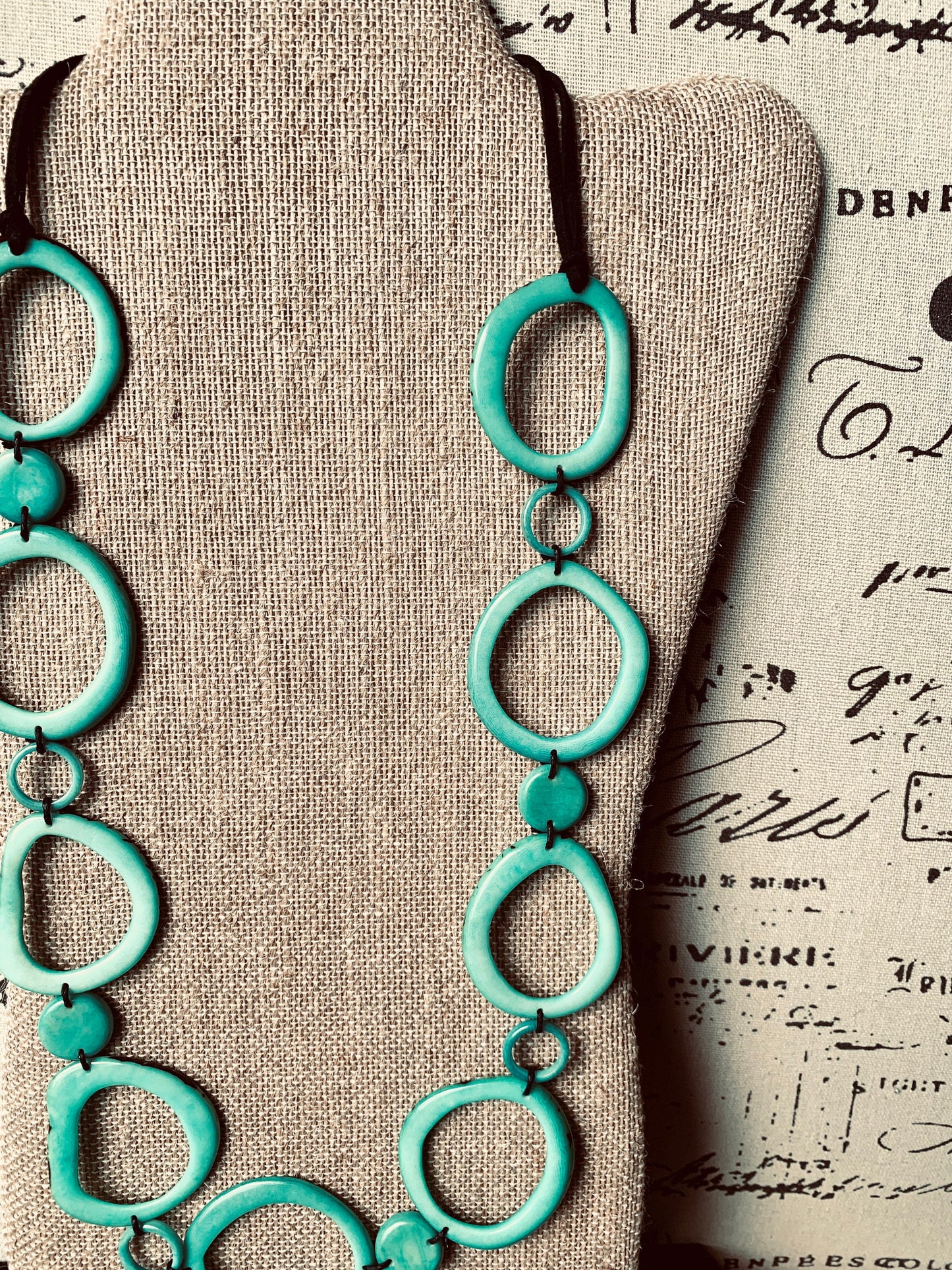 Turquoise statement necklace Tagua jewelry Wearable art Fall fashion 2025s Art to wear Beaded necklaces handmade Adjustable cord Lightweight