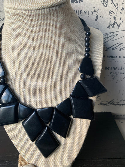 Black statement necklace Tagua jewelry Geometric necklace chunky Lightweight necklace Adjustable cord Beaded necklaces Wearable art
