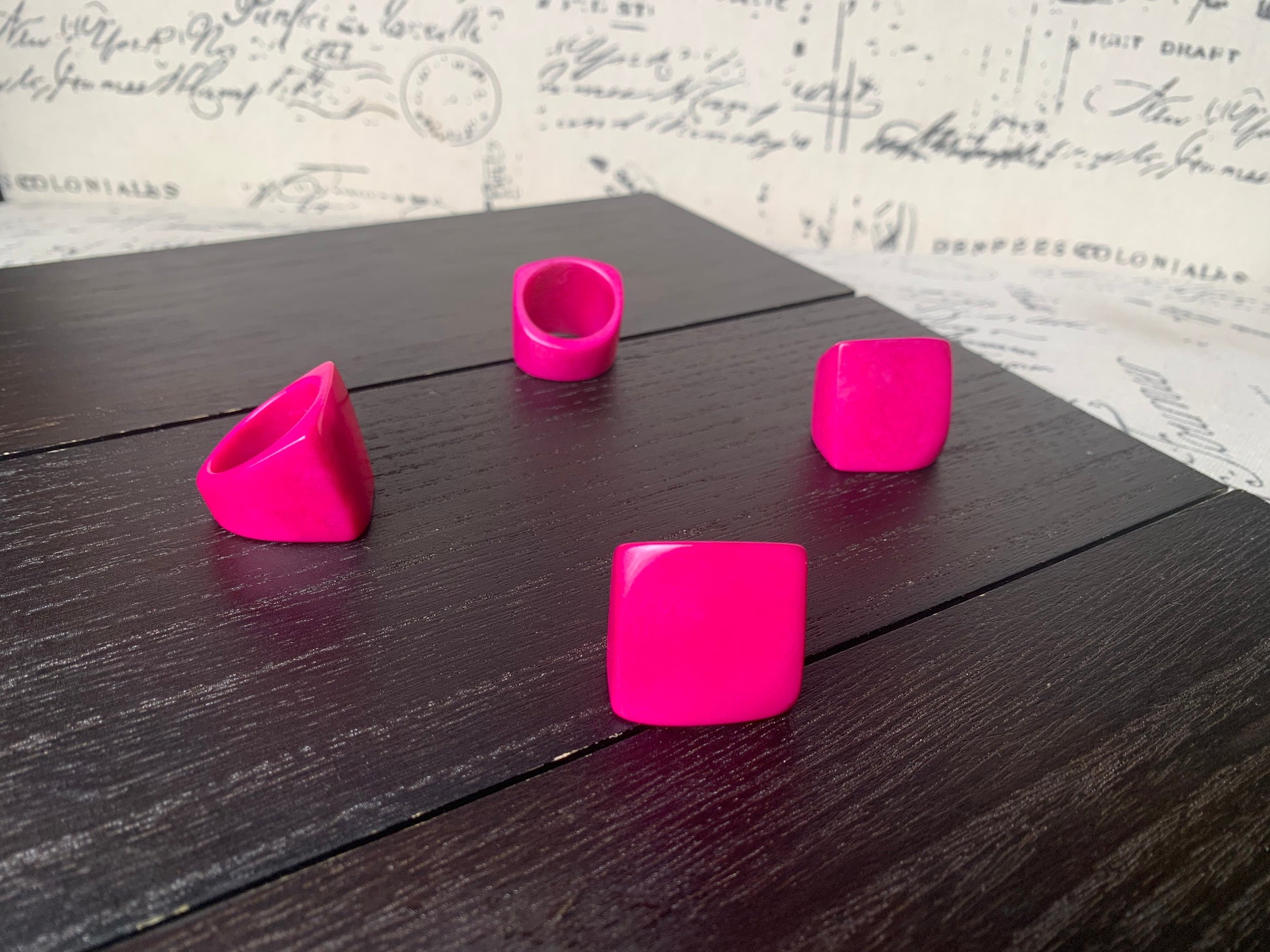 Hot pink handmade ring Tagua ring Unusual fashion jewelry Big bold cocktail ring Statement large ring Chunky aesthetic ring Big band ring