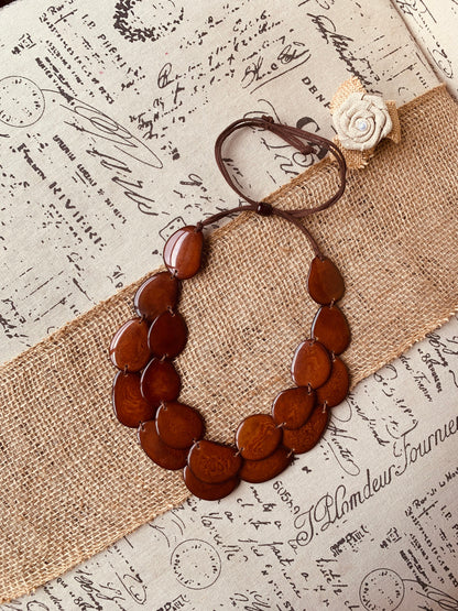 Brown statement necklace Tagua jewelry Big bold necklace Adjustable cord Handmade beaded jewelry Multi strand necklace Wearable art