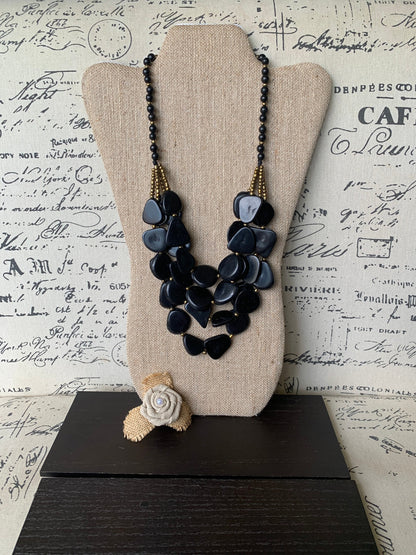 Black fashion 4 layer necklace Big bold chunky necklace Tagua statement necklace Multi layer beaded bib Fall fashion 2025 Wearable Art