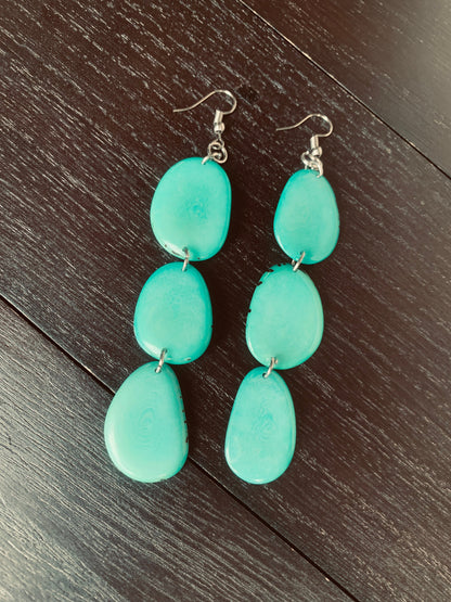 Turquoise green extra long statement earrings Tagua earrings Handmade beaded Mothers day gifts Spring fashion 2025 Waterfall earrings
