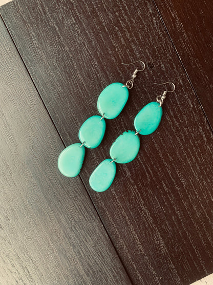 Turquoise green extra long statement earrings Tagua earrings Handmade beaded Mothers day gifts Spring fashion 2025 Waterfall earrings