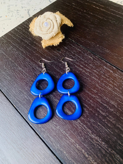 Royal blue long dangle fashion earrings Mothers day gifts Tagua jewelry Hypoallergenic dangles Spring fashion Wearable art Easter basket