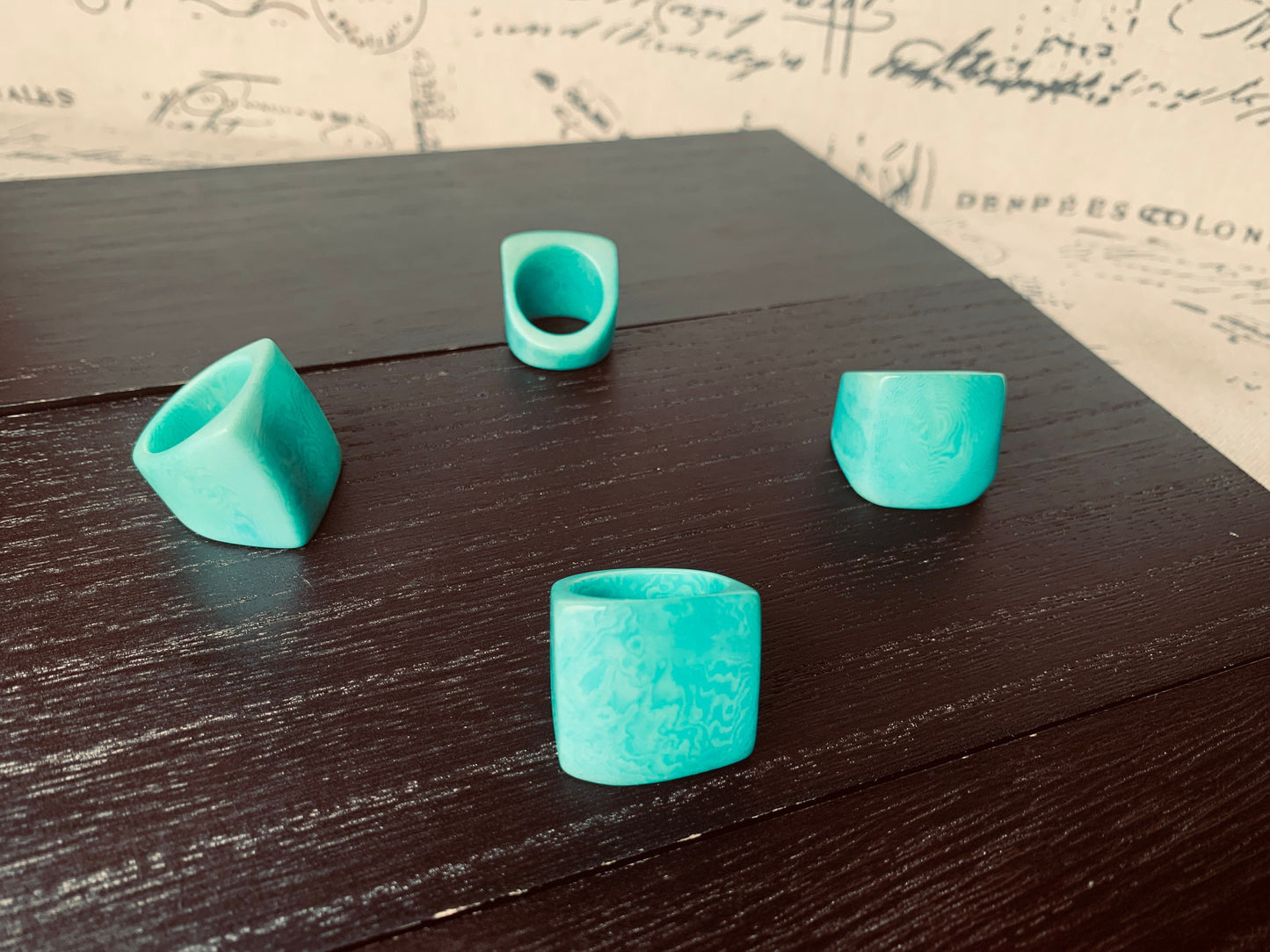 Aqua statement ring Statement cuff rings Tagua nut jewelry Big bold ring Cocktail ring Oversized rings Wearable art Turquoise green rings