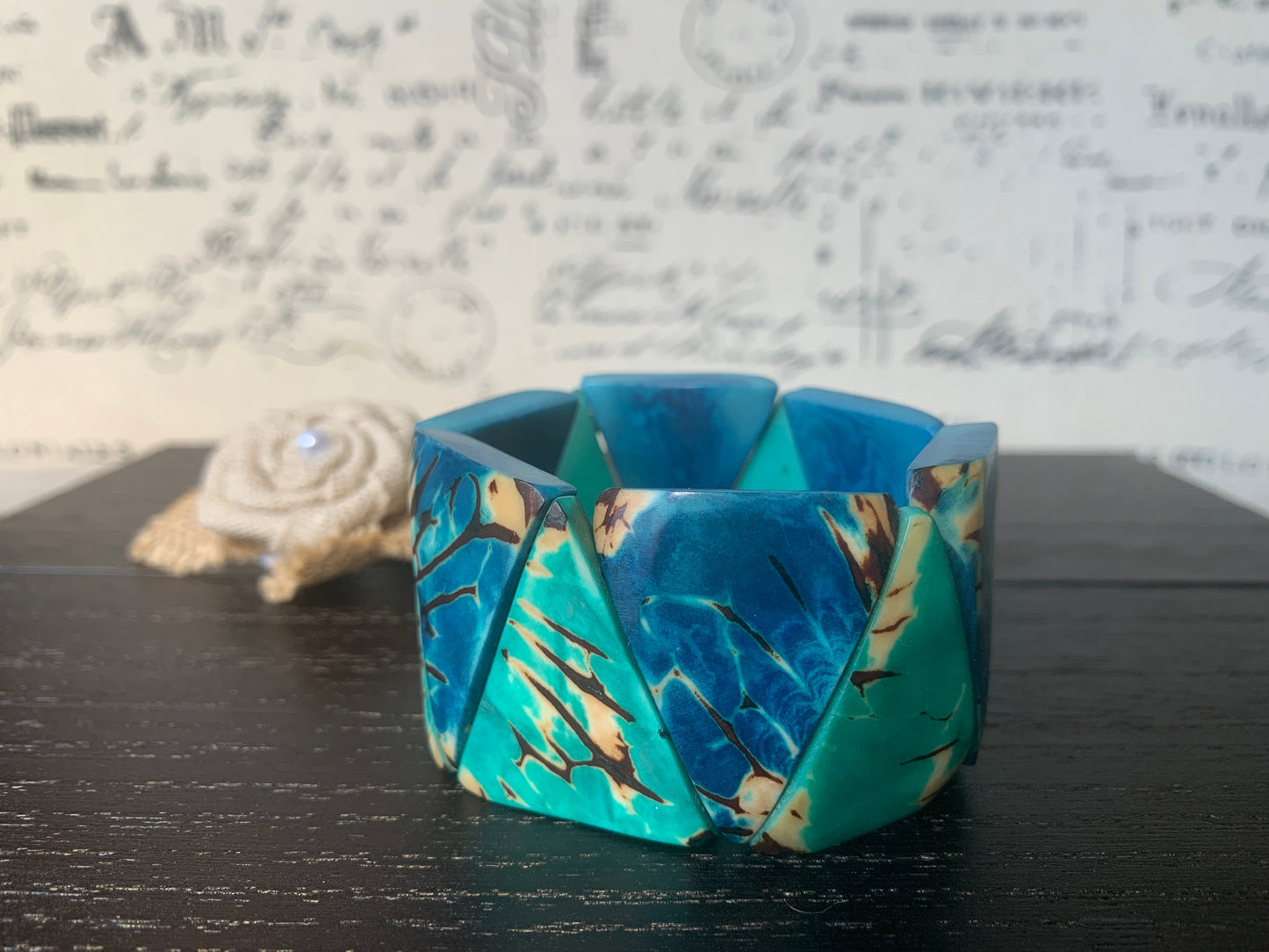 Turquoise blue tagua bracelet Beaded stretch bangle Adjustable bracelet Huge beaded bangle Winter trendy style