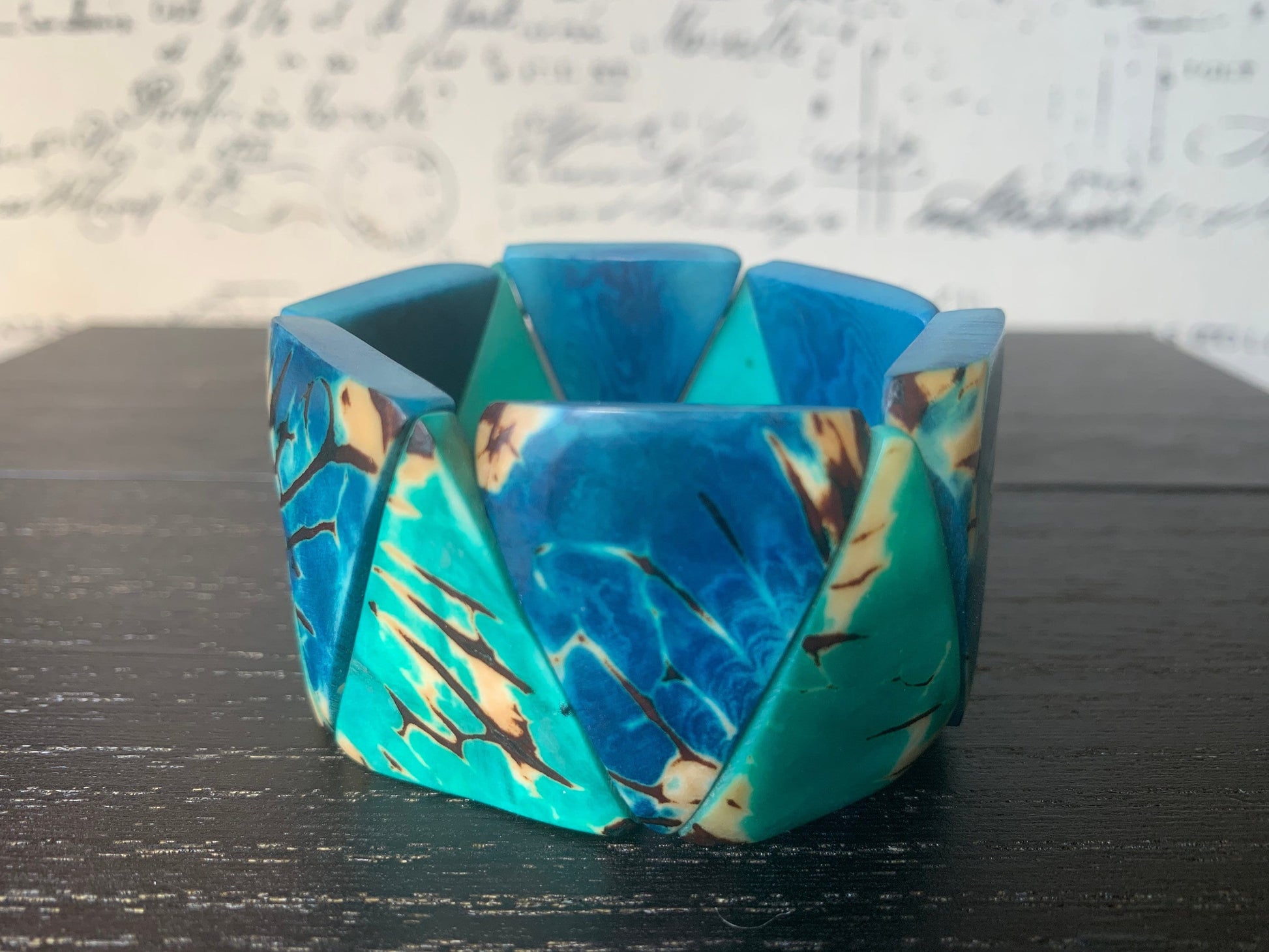 Turquoise blue tagua bracelet Beaded stretch bangle Adjustable bracelet Huge beaded bangle Winter trendy style