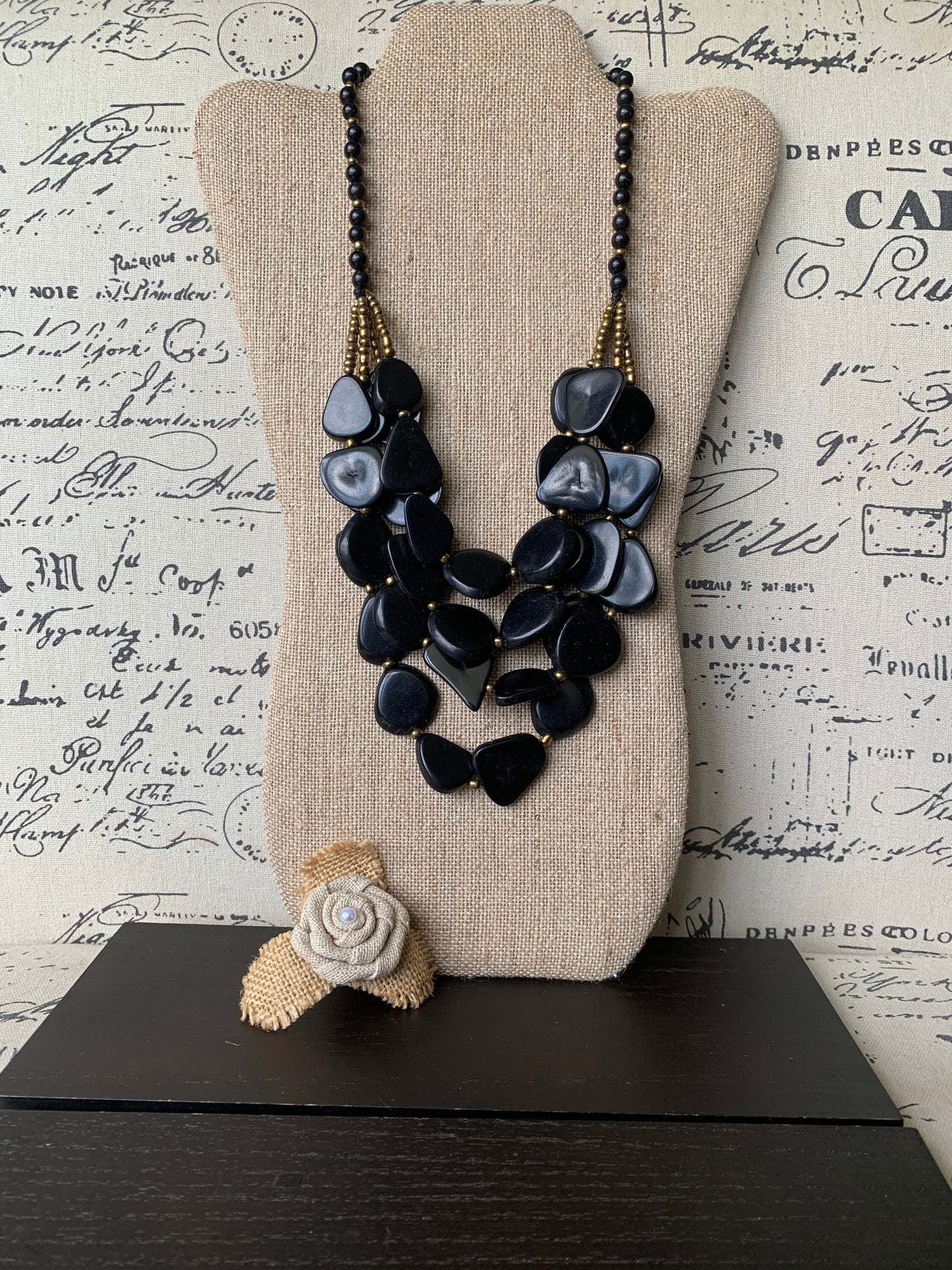 Black fashion 4 layer necklace Big bold chunky necklace Tagua statement necklace Multi layer beaded bib Fall fashion 2025 Wearable Art