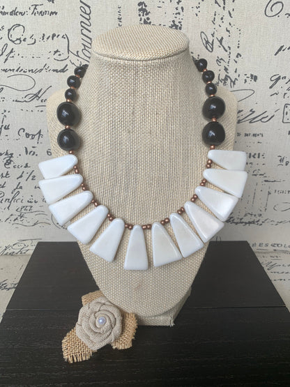 Black and white necklace Tagua jewelry 14 year wedding anniversary gift for wife Adjustable cord Wearable art Fall fashion Wearable art