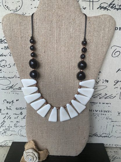 Black and white necklace Tagua jewelry 14 year wedding anniversary gift for wife Adjustable cord Wearable art Fall fashion Wearable art