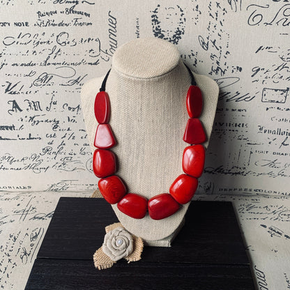 Red necklace simple Tagua nut necklace Adjustable cord Mothers day gifts for wife Wearable art Big bold necklaces Summer fashion Art to wear