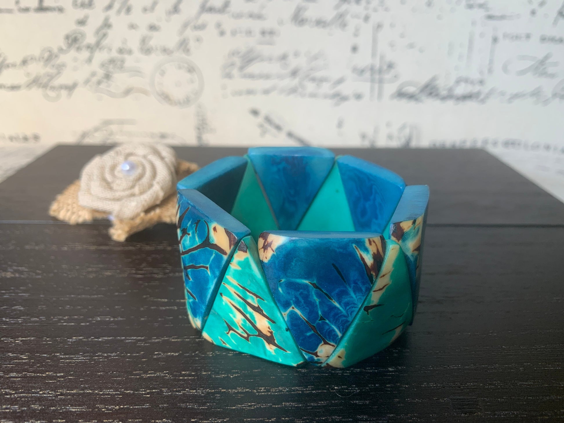 Turquoise blue tagua bracelet Beaded stretch bangle Adjustable bracelet Huge beaded bangle Winter trendy style