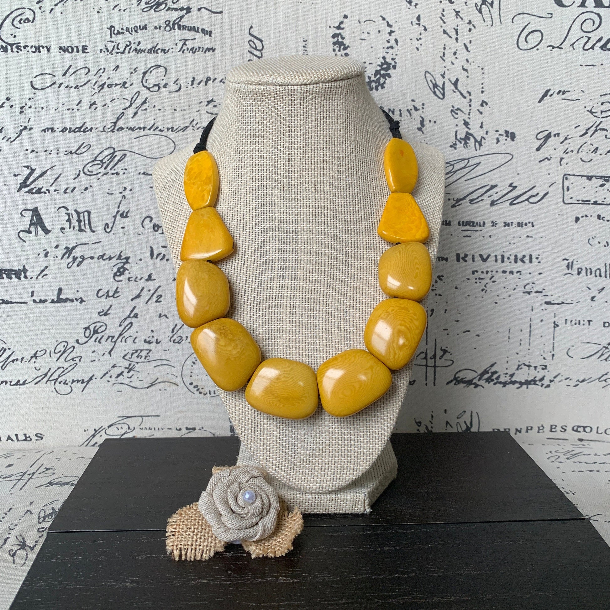 Yellow beads necklace Tagua jewelry Spring fashion 2025 Art to wear Big bead necklace women Mothers day gift Chunky necklace Adjustable cord
