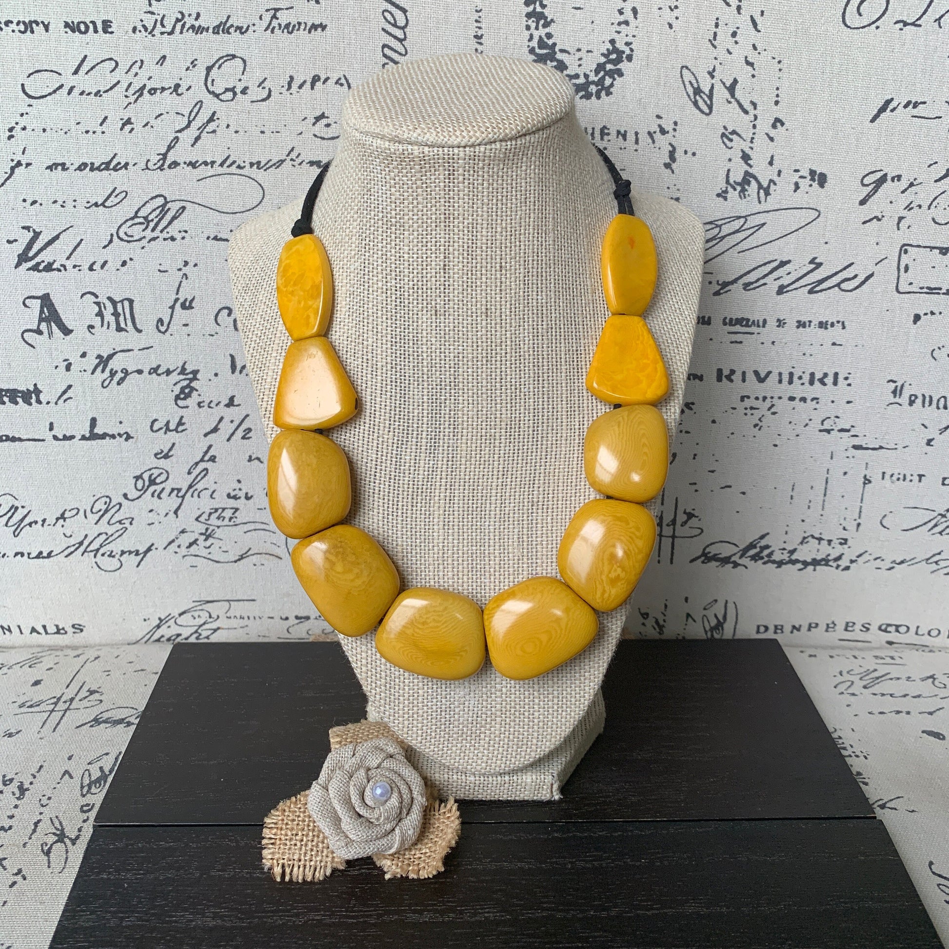 Yellow beads necklace Tagua jewelry Spring fashion 2025 Art to wear Big bead necklace women Mothers day gift Chunky necklace Adjustable cord