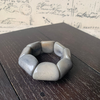 Gray Tagua Nut Statement Bracelet: Chunky Beaded Stretch Bangle, Handmade in Ecuador