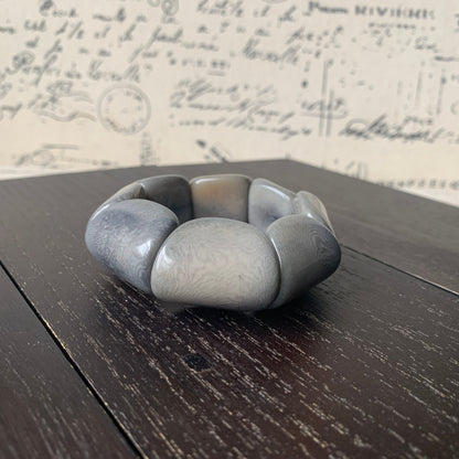 Gray Tagua Nut Statement Bracelet: Chunky Beaded Stretch Bangle, Handmade in Ecuador