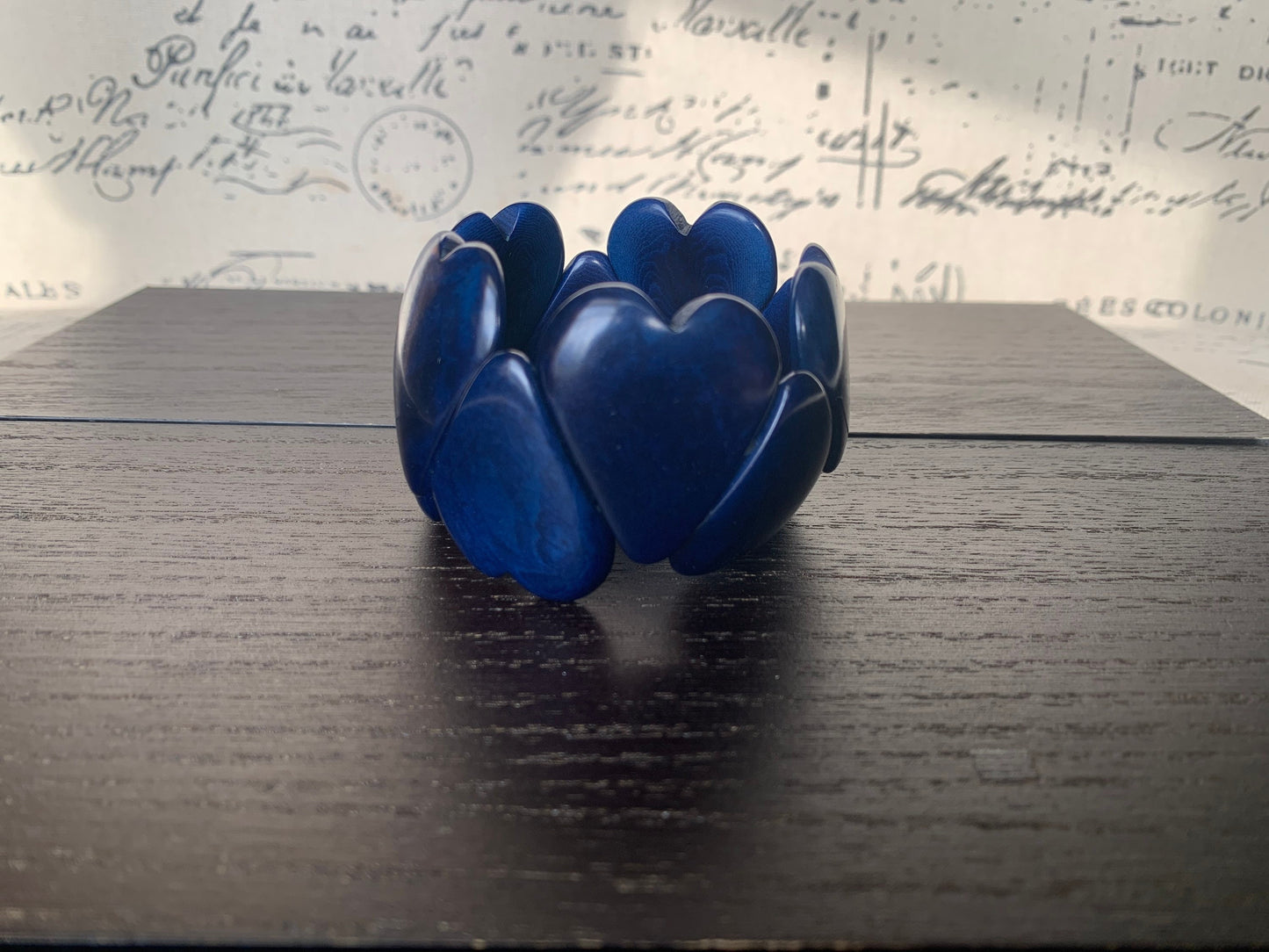 Blue heart shaped beads bracelet Tagua jewelry Love bangle Girlfriend birthday Fall fashion trends Stretchy elastic bracelet Beach style