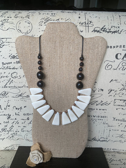 Black and white necklace Tagua jewelry 14 year wedding anniversary gift for wife Adjustable cord Wearable art Fall fashion Wearable art