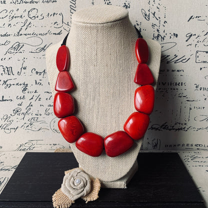 Red necklace simple Tagua nut necklace Adjustable cord Wearable art Big bold necklaces Fall fashion Art to wear Statement necklace