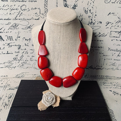 Red necklace simple Tagua nut necklace Adjustable cord Mothers day gifts for wife Wearable art Big bold necklaces Summer fashion Art to wear