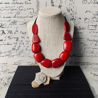 Red necklace simple Tagua nut necklace Adjustable cord Mothers day gifts for wife Wearable art Big bold necklaces Summer fashion Art to wear
