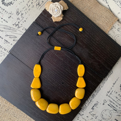 Yellow beads necklace Tagua jewelry Spring fashion 2025 Art to wear Big bead necklace women Mothers day gift Chunky necklace Adjustable cord
