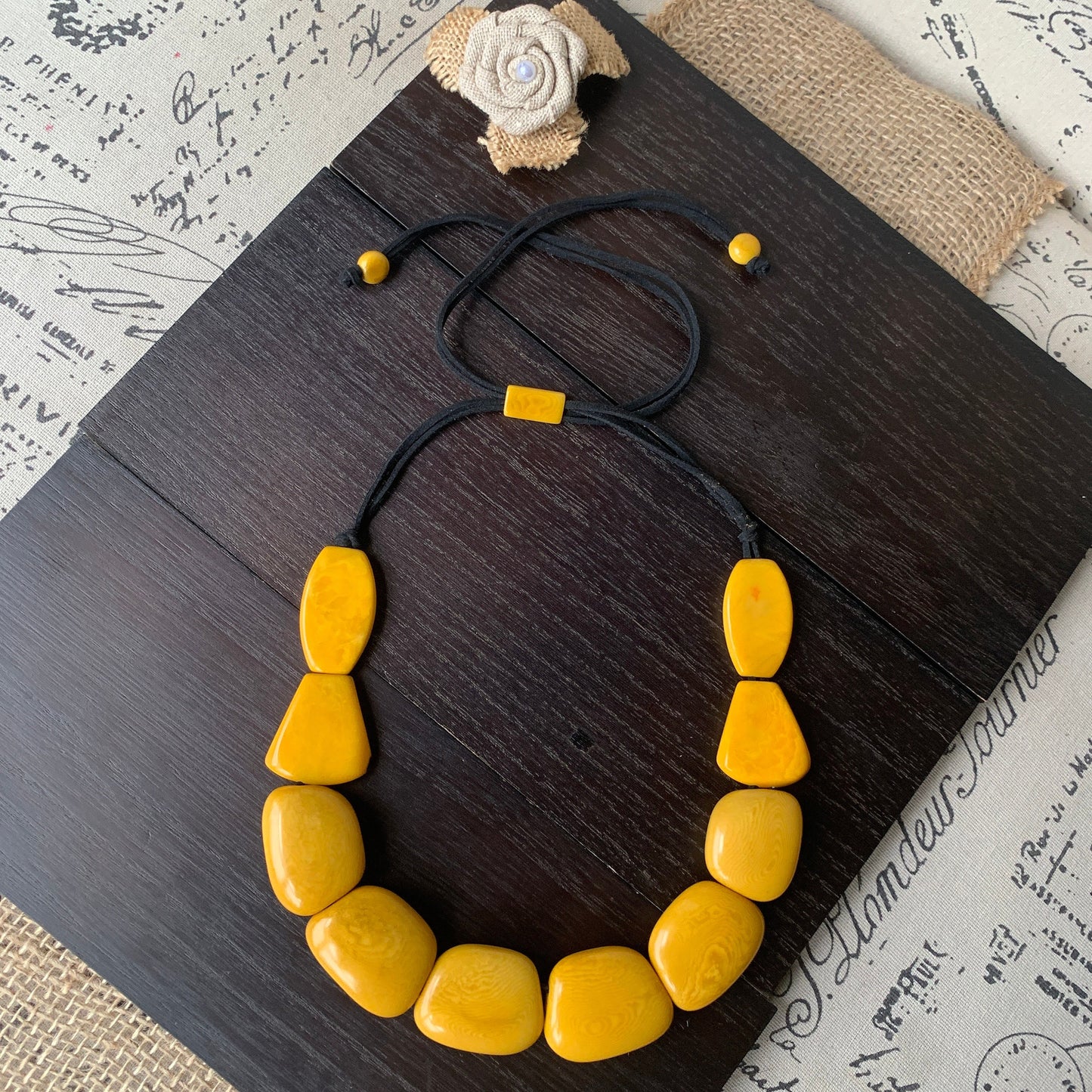 Yellow beads necklace Tagua jewelry Spring fashion 2025 Art to wear Big bead necklace women Mothers day gift Chunky necklace Adjustable cord