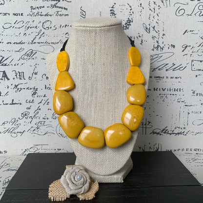 Yellow beads necklace Tagua jewelry Spring fashion 2025 Art to wear Big bead necklace women Mothers day gift Chunky necklace Adjustable cord