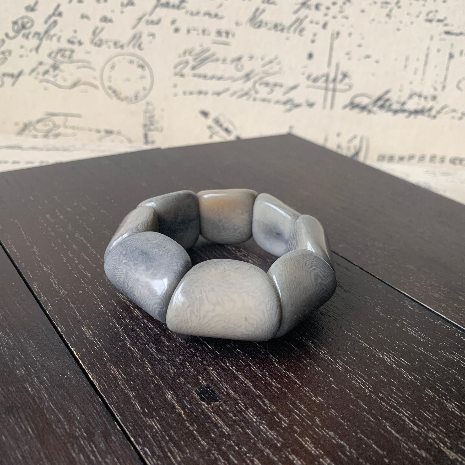 Gray Tagua Nut Statement Bracelet: Chunky Beaded Stretch Bangle, Handmade in Ecuador