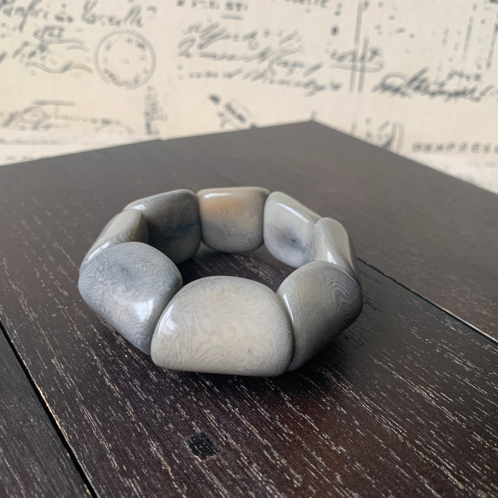 Gray Tagua Nut Statement Bracelet: Chunky Beaded Stretch Bangle, Handmade in Ecuador