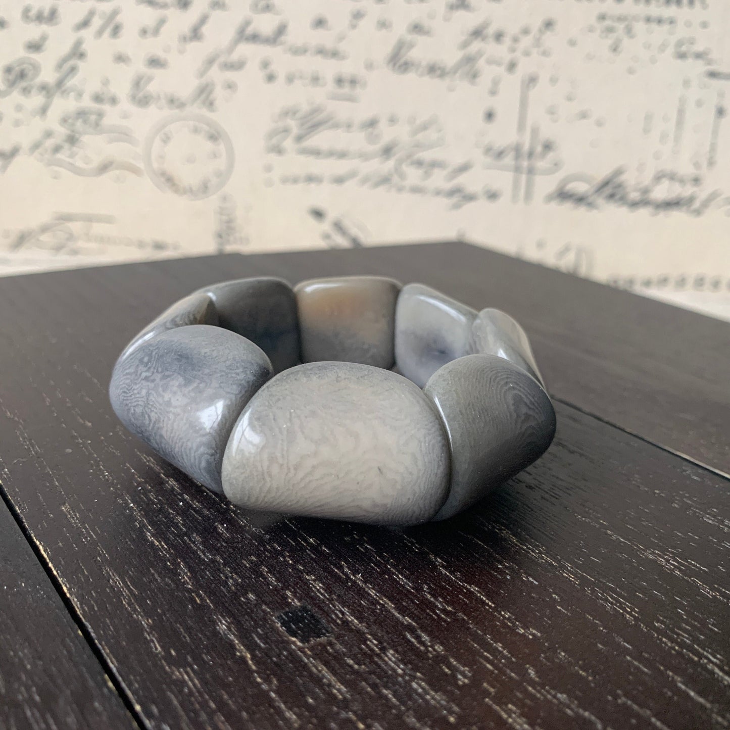 Gray Tagua Nut Statement Bracelet: Chunky Beaded Stretch Bangle, Handmade in Ecuador