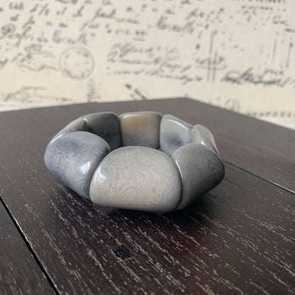 Gray Tagua Nut Statement Bracelet: Chunky Beaded Stretch Bangle, Handmade in Ecuador