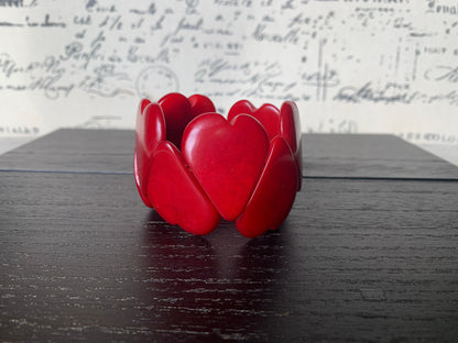 Red heart bracelet Fall fashion 2025s Tagua jewelry Love bangle Wearable art Romantic gift Elastic stretch bracelet Heart bead bracelet