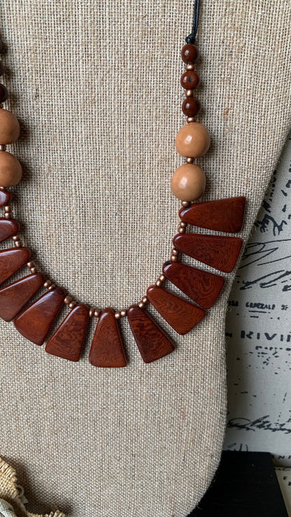 Brown statement necklace Tagua jewelry Wearable art Unique necklaces for women Adjustable cord Mothers day gifts for mom Handmade beaded bib