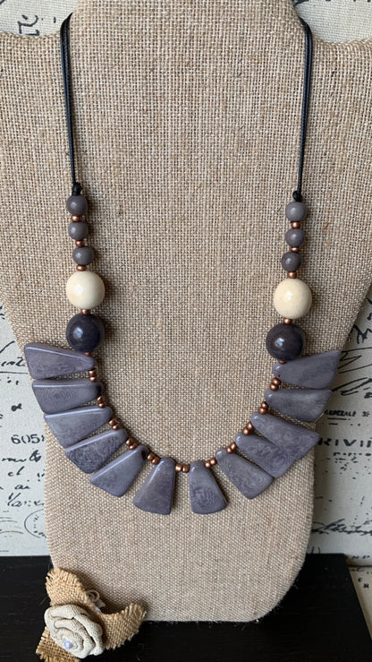 Gray statement necklace Art to wear necklace Spring fashion Artsy gifts Beaded necklaces handmade Adjustable cord Mothers day gifts