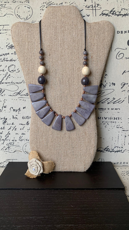 Gray statement necklace Art to wear necklace Spring fashion Artsy gifts Beaded necklaces handmade Adjustable cord Mothers day gifts