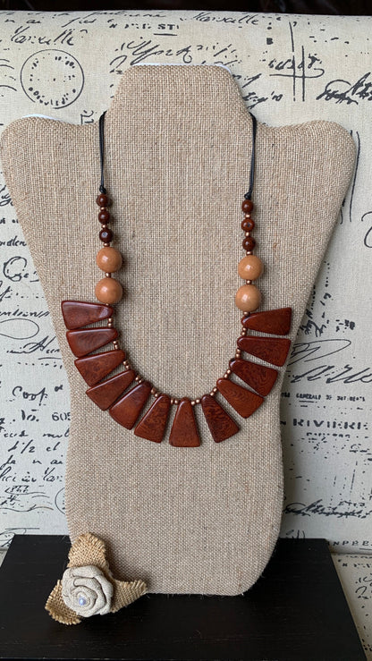 Brown statement necklace Tagua jewelry Wearable art Unique necklaces for women Adjustable cord Mothers day gifts for mom Handmade beaded bib