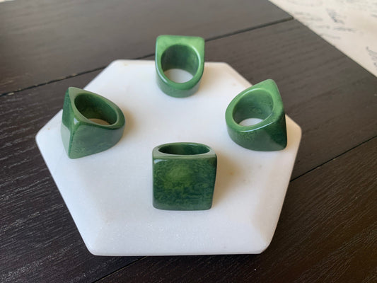 Dark green statement ring Tagua jewelry Unusual cocktail ring Big bold ring Costume jewelry Large rings for men women Wide band ring Unisex