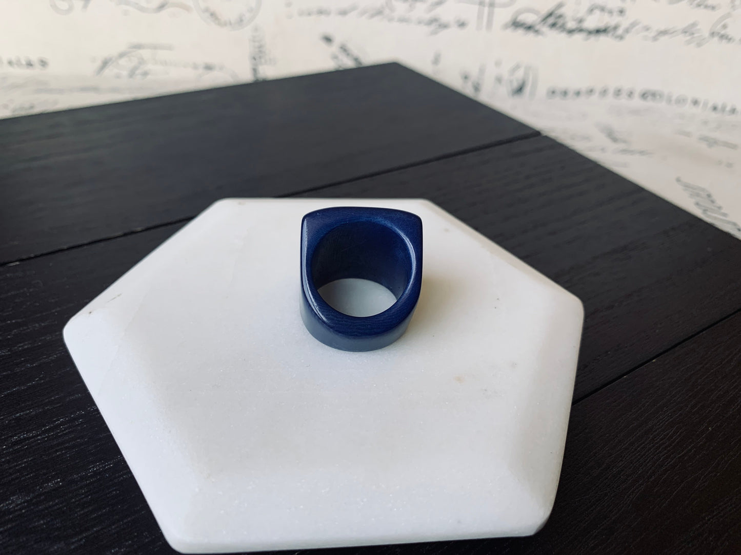 Tagua nut ring navy blue Unusual fashion jewelry Summer style Big bold chunky cocktail ring Statement large Anniversary gift Huge oversized