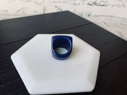 Tagua nut ring navy blue Unusual fashion jewelry Summer style Big bold chunky cocktail ring Statement large Anniversary gift Huge oversized