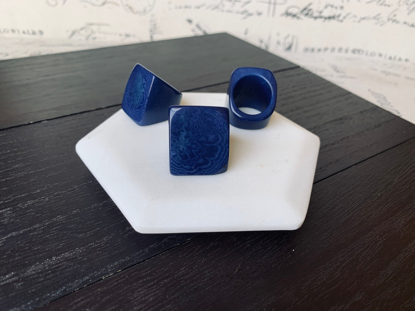 Tagua nut ring navy blue Unusual fashion jewelry Summer style Big bold chunky cocktail ring Statement large Anniversary gift Huge oversized