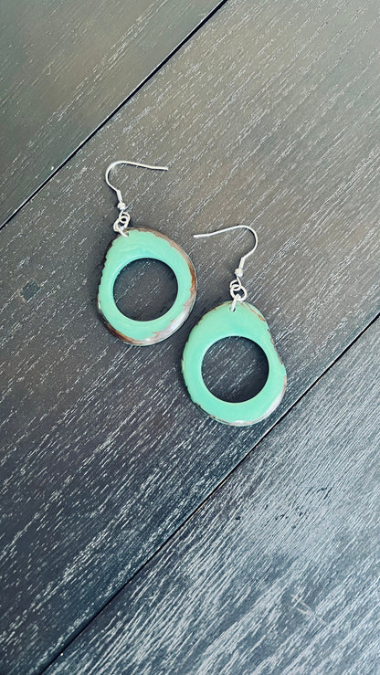 Tagua earrings Big turquoise green earrings Fall fashion trends Large hoops Artsy gifts Artistic earrings Dangly earrings Art to wear